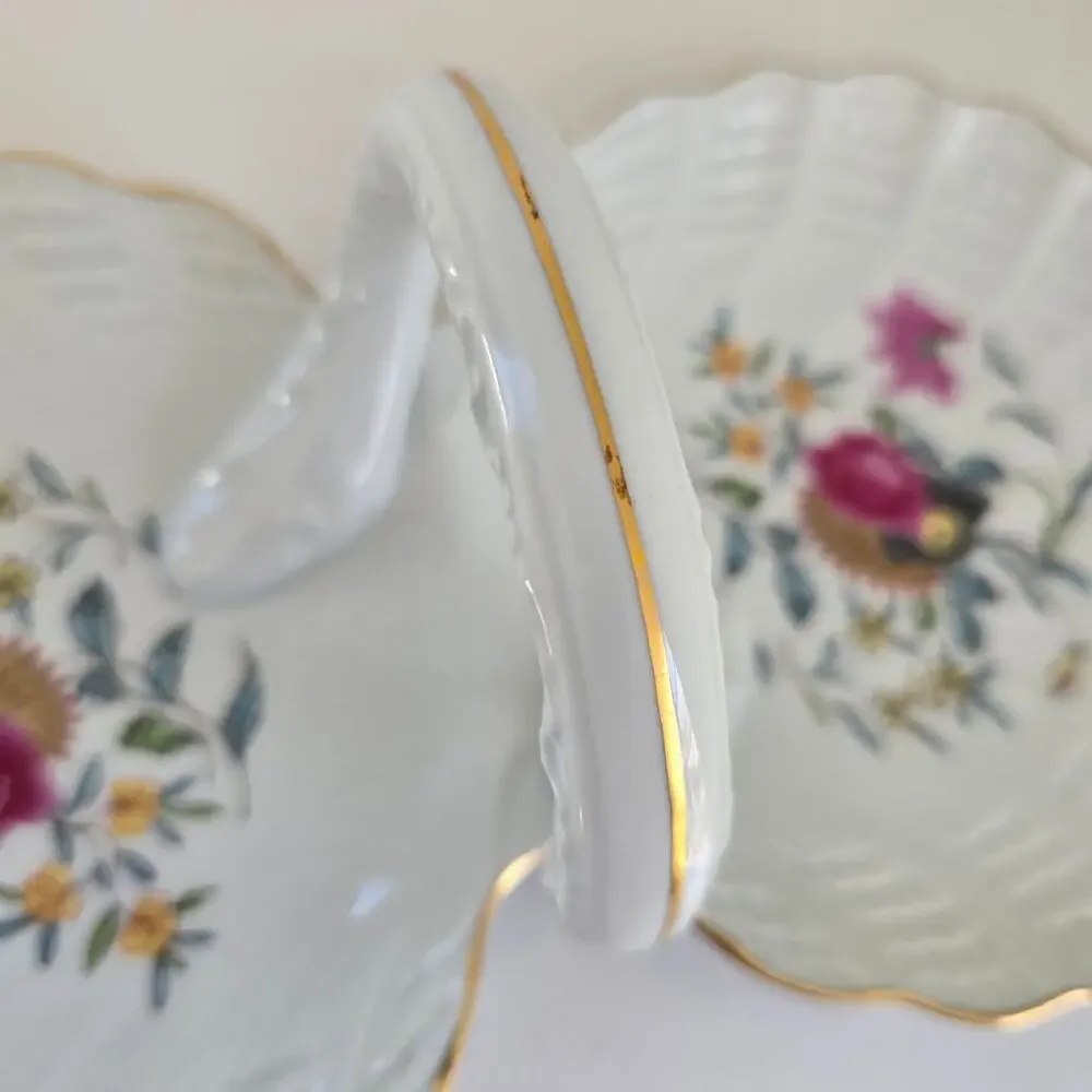 Vintage Haviland Limoge France Pondichery Handled Floral Double Shell Dish 1958